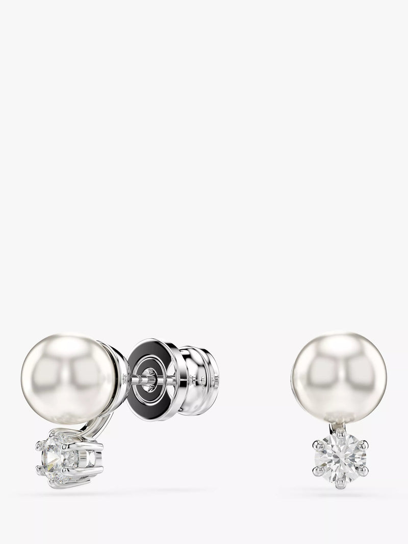 Swarovski pearl and zirconia stud earrings silver 6mm, UK version