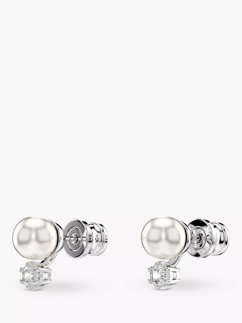 Swarovski pearl and zirconia stud earrings silver 6mm, UK version
