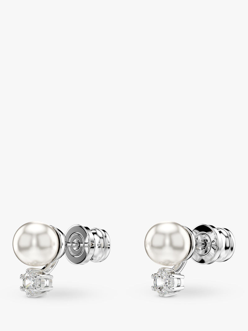 Swarovski pearl and zirconia stud earrings silver 6mm, UK version