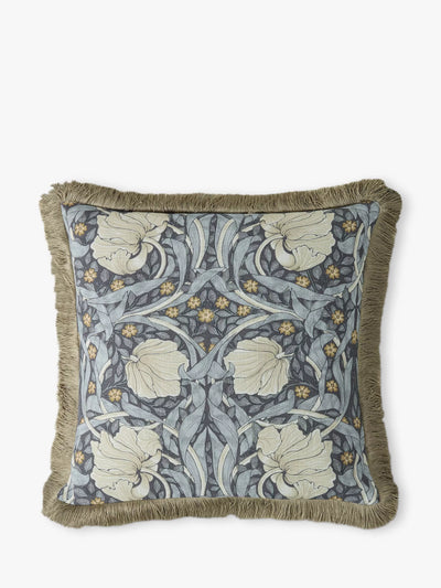 John Lewis Square Cushion with Pimpernel Design, Cotton-Velvet Reverse and Fringed Edging in Ink- Buy online at McGrocer