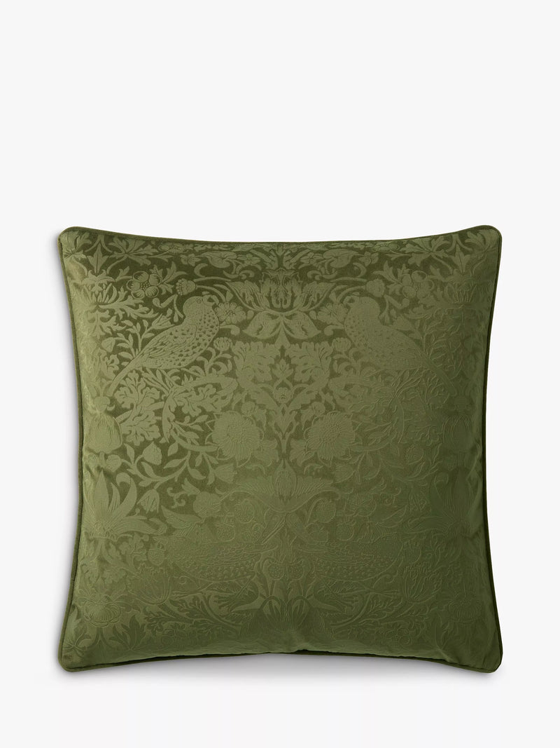 William Morris At Home Strawberry Thief Square Embossed Velvet Cushion 50x50cm
