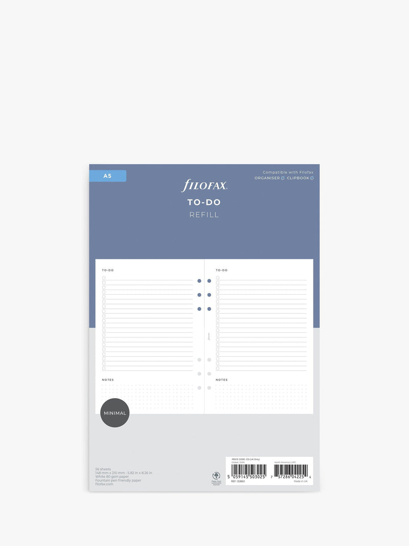 Filofax A5 Minimal To Do Personal Organiser Insert with 56 Sheets - British product