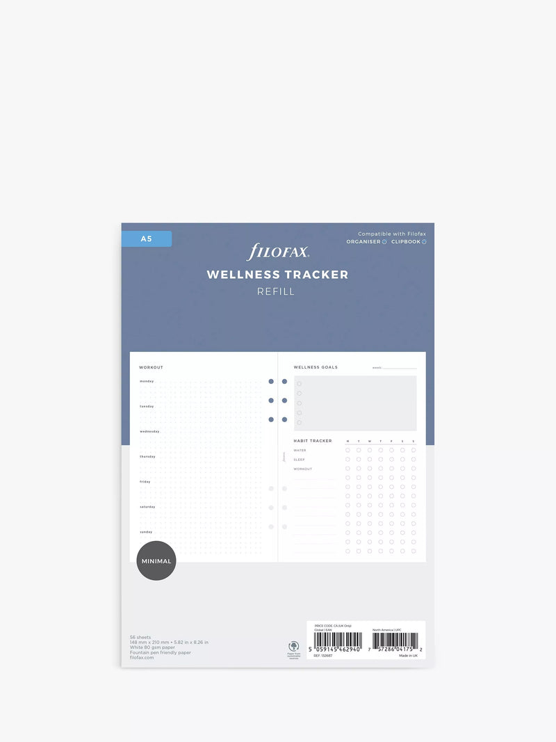 Filofax A5 Minimal Wellness Tracker Personal Organiser Refill - British product