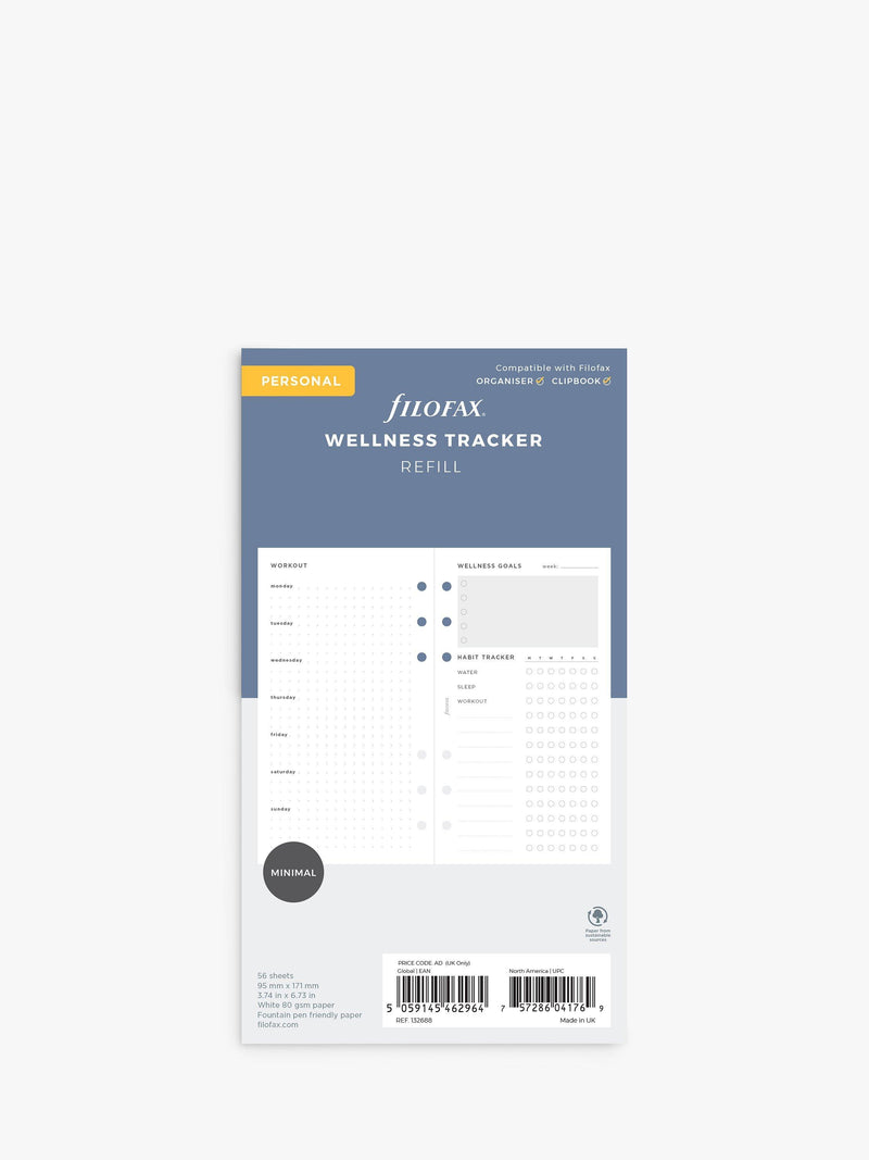 Filofax personal size wellness tracker organiser insert with 56 sheets - British product