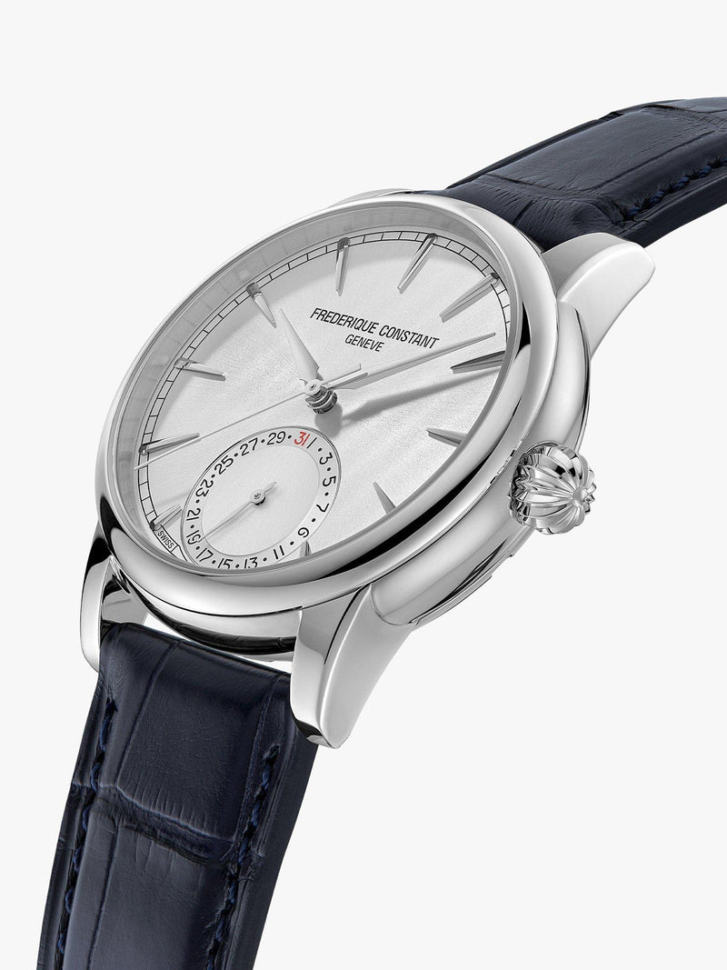 Frederique Constant automatic watch silver dial blue leather strap, imported from the UK