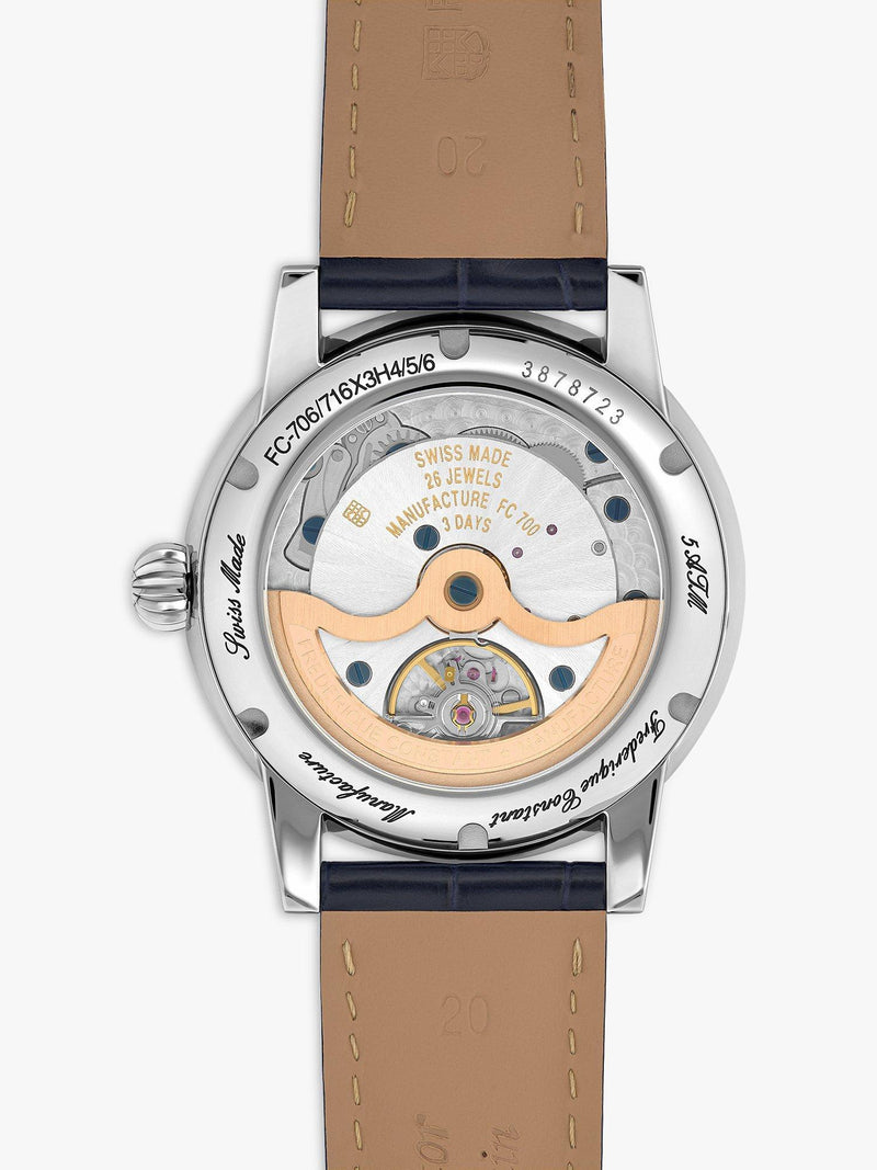 Frederique Constant automatic watch silver dial blue leather strap, imported from the UK