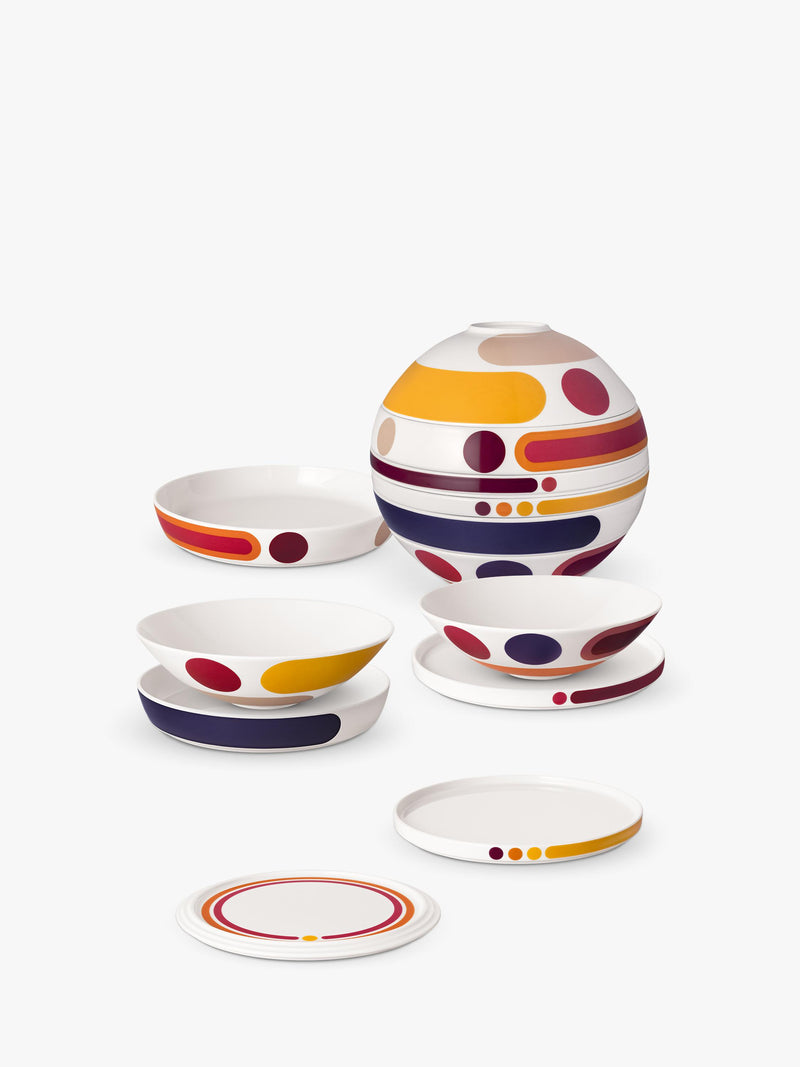 Villeroy & Boch 7-piece stacking porcelain dinnerware set with multi-pattern design (British brand)