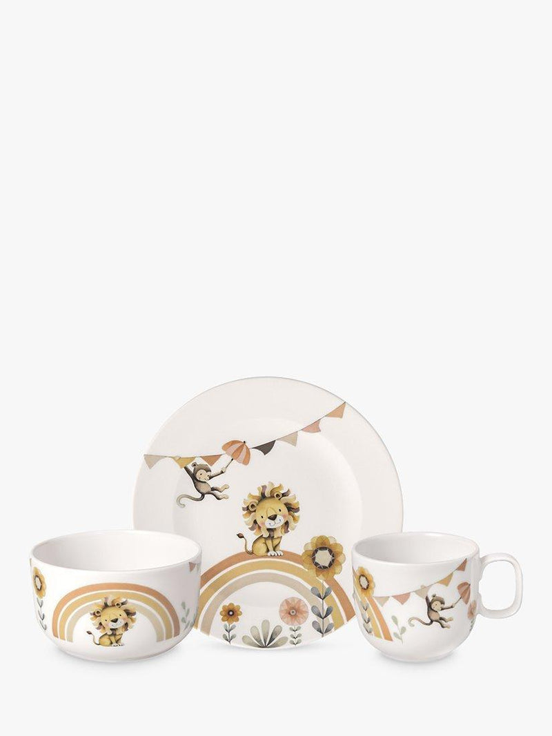 Children's Porcelain Dinner Plate with Lion and Monkey Design