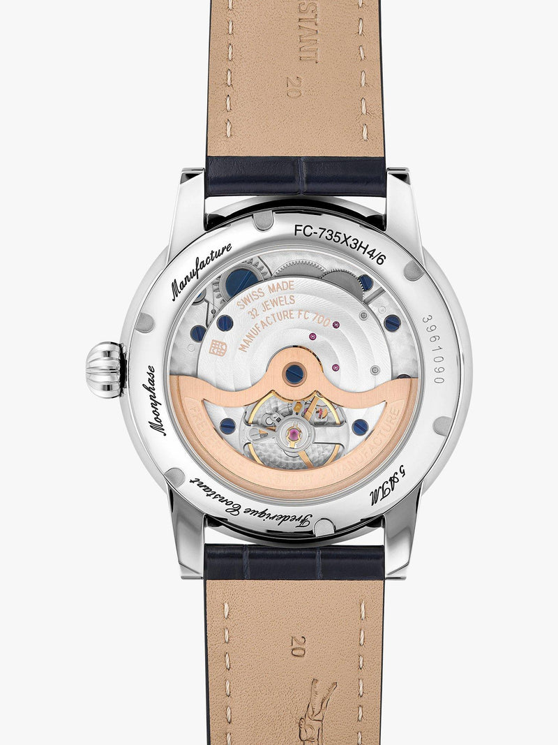 Frederique Constant Classic Power Reserve watch 40mm blue leather strap, UK version