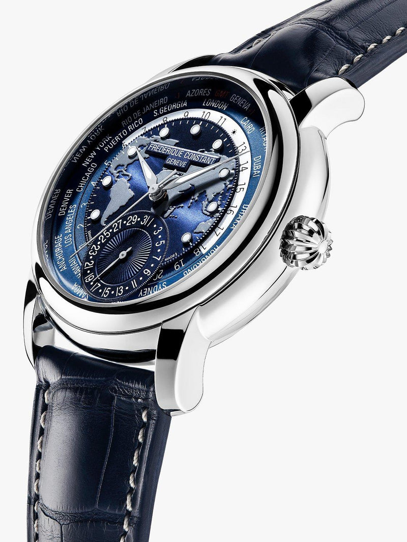 Frederique Constant Worldtimer automatic watch blue dial - British product