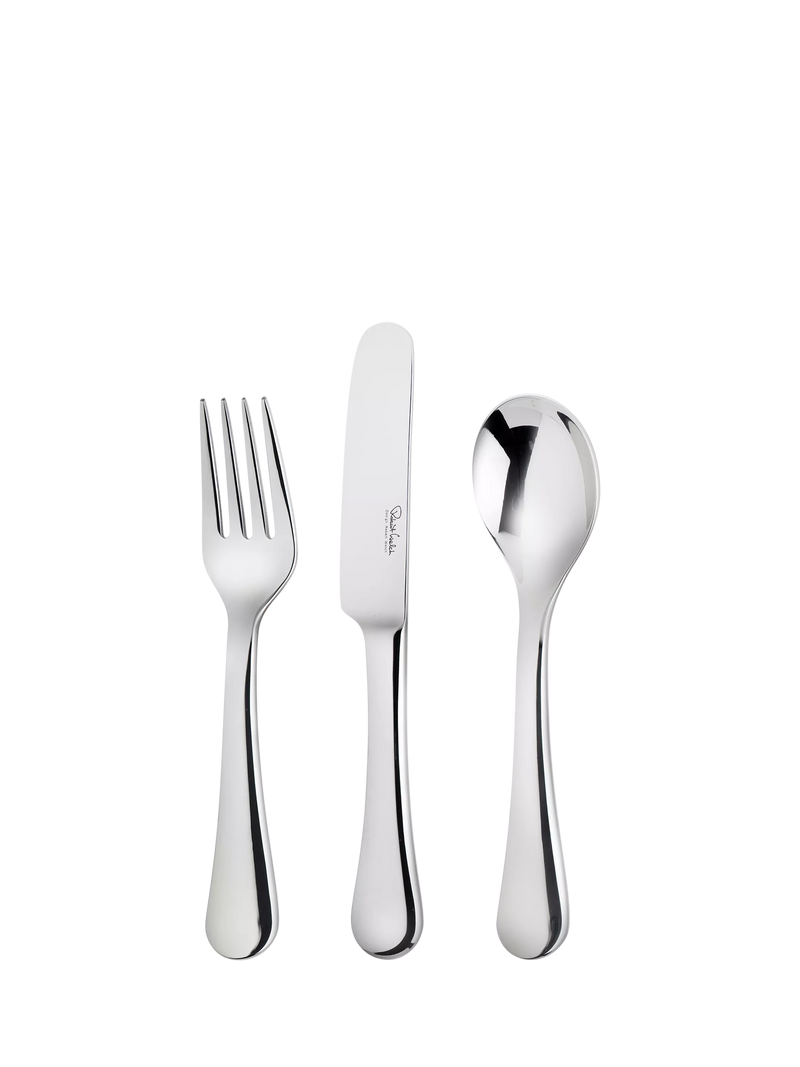 Robert Welch Radford Bright stainless steel children's cutlery set 3 piece, imported from the UK