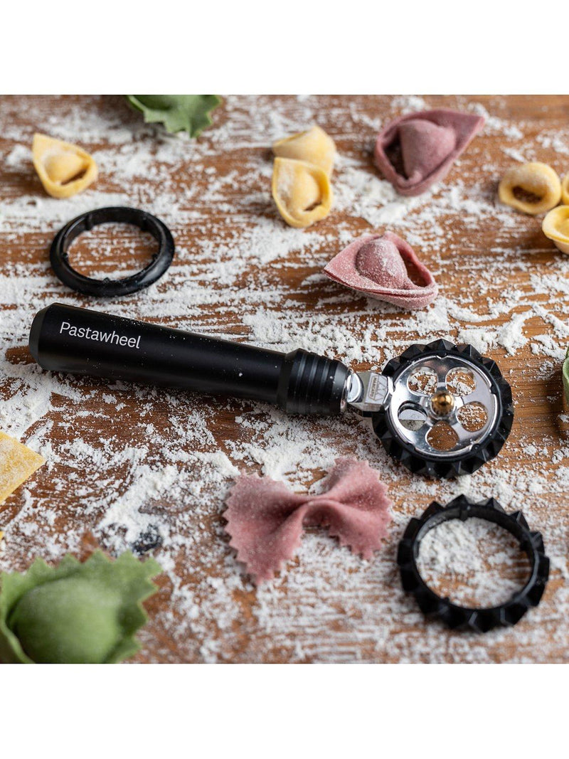 Marcato pasta wheel cutter black with three interchangeable wheels, imported from the UK