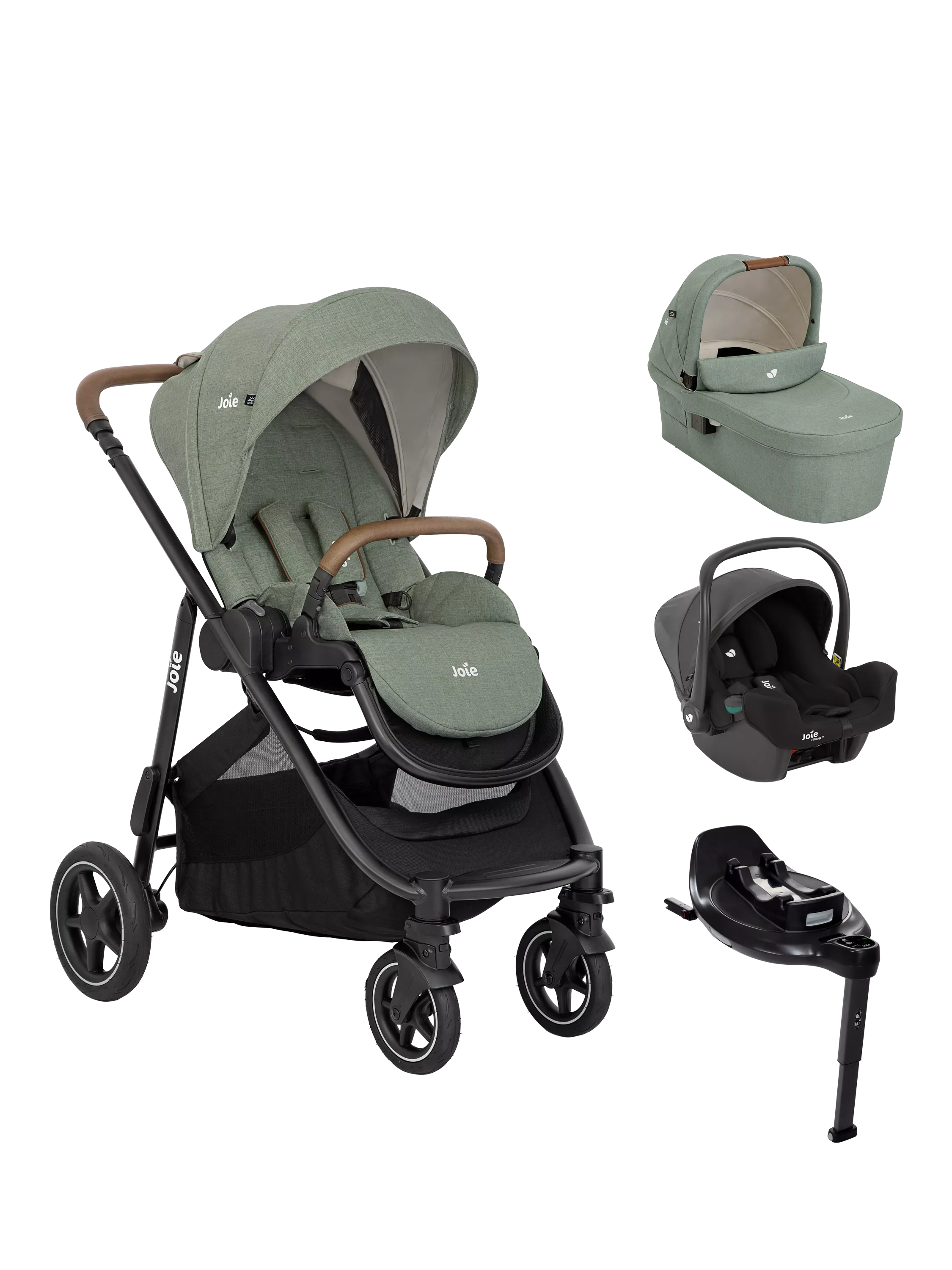 Joie Baby Versatrax Pushchair, Ramble XL Carrycot, i-Snug Car Seat and i-Base On the Go Encore Bundle - McGrocer