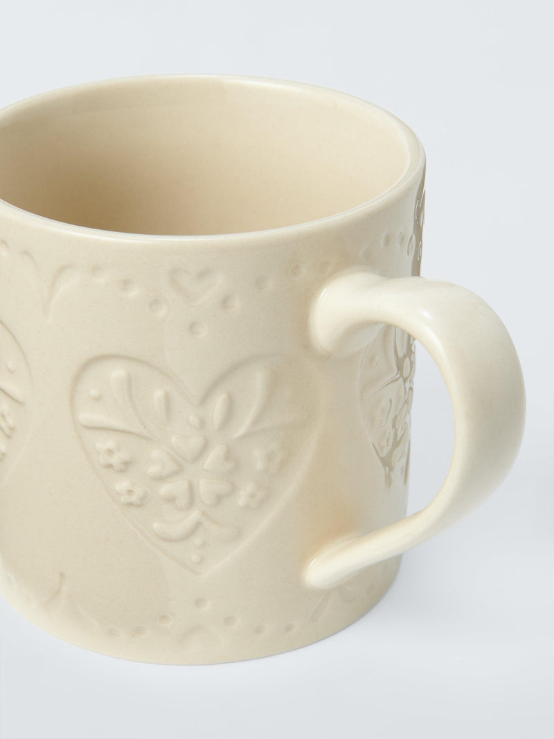 John Lewis Embossed Heart Stoneware Mug 320ml, UK version
