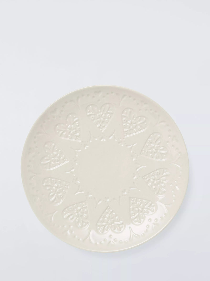 John Lewis stoneware side plate heart embossed 20.5cm, UK version