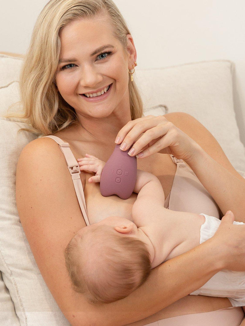 Momcozy warming lactation massager with vibration and heat settings, single unit, imported from the UK