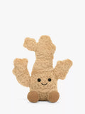 Jellycat ginger root soft toy with embroidered grin and cord boots, UK version