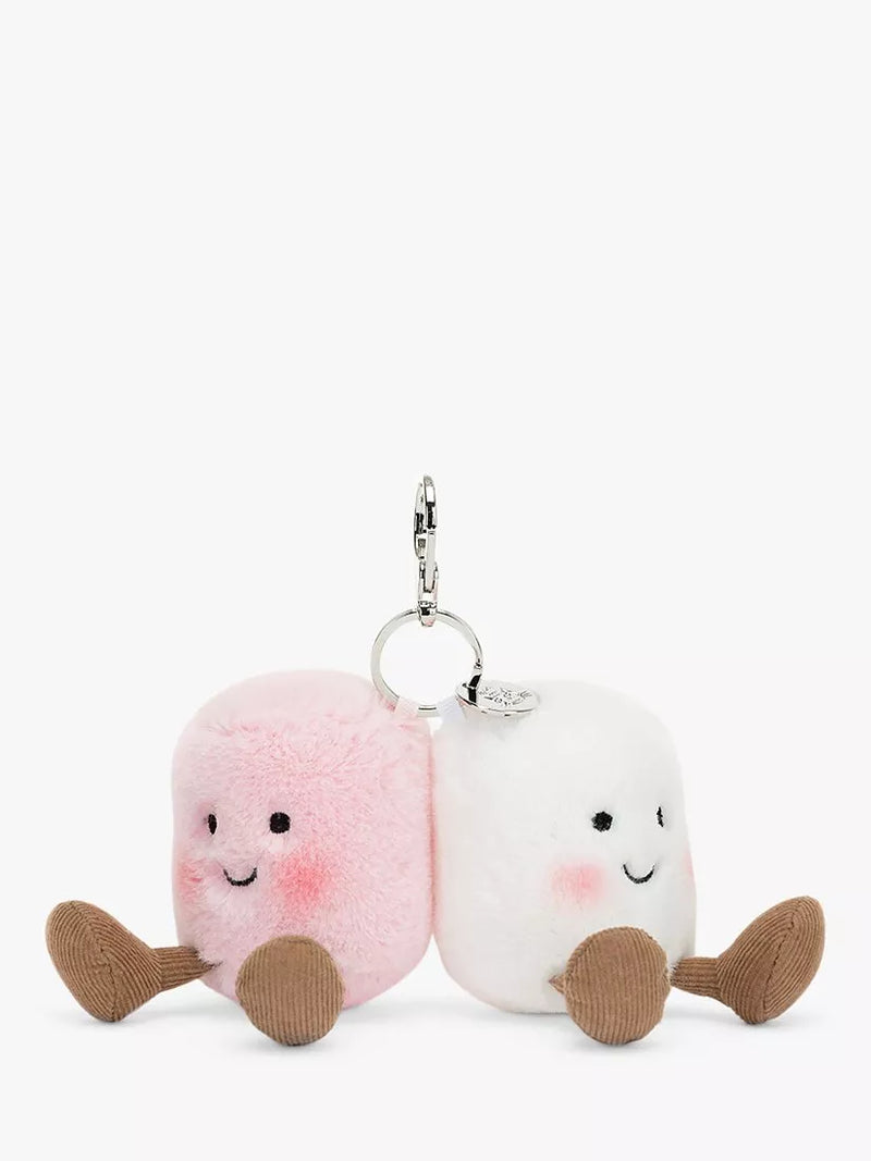 Jellycat marshmallow bag charm with embroidered faces and corduroy boots, UK version