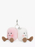 Jellycat marshmallow bag charm with embroidered faces and corduroy boots, UK version