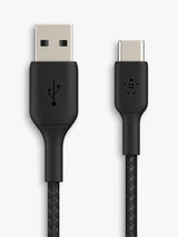 John Lewis Belkin BoostCharge Braided USB-C to USB-A Cable, 2m, Black- Buy online at McGrocer