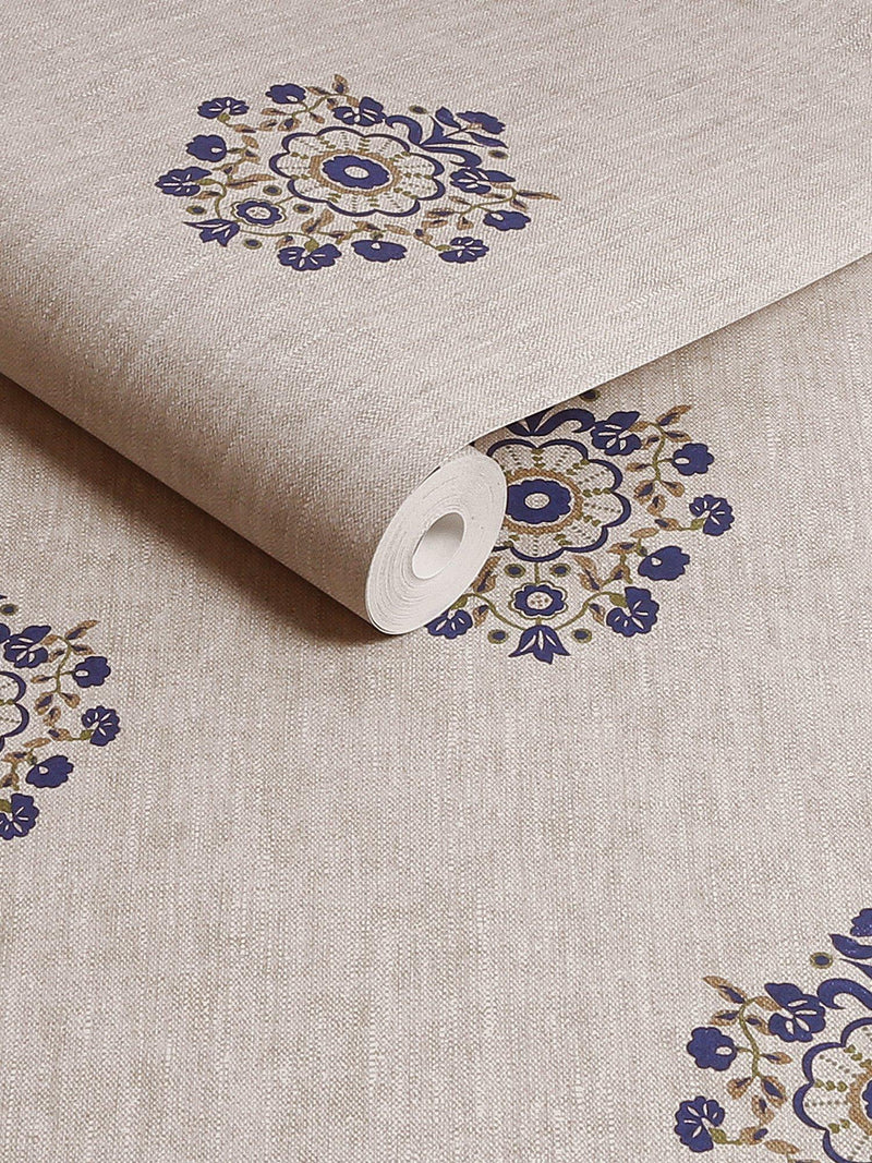 Joules Grove Motif Wallpaper Cream Blue - British product