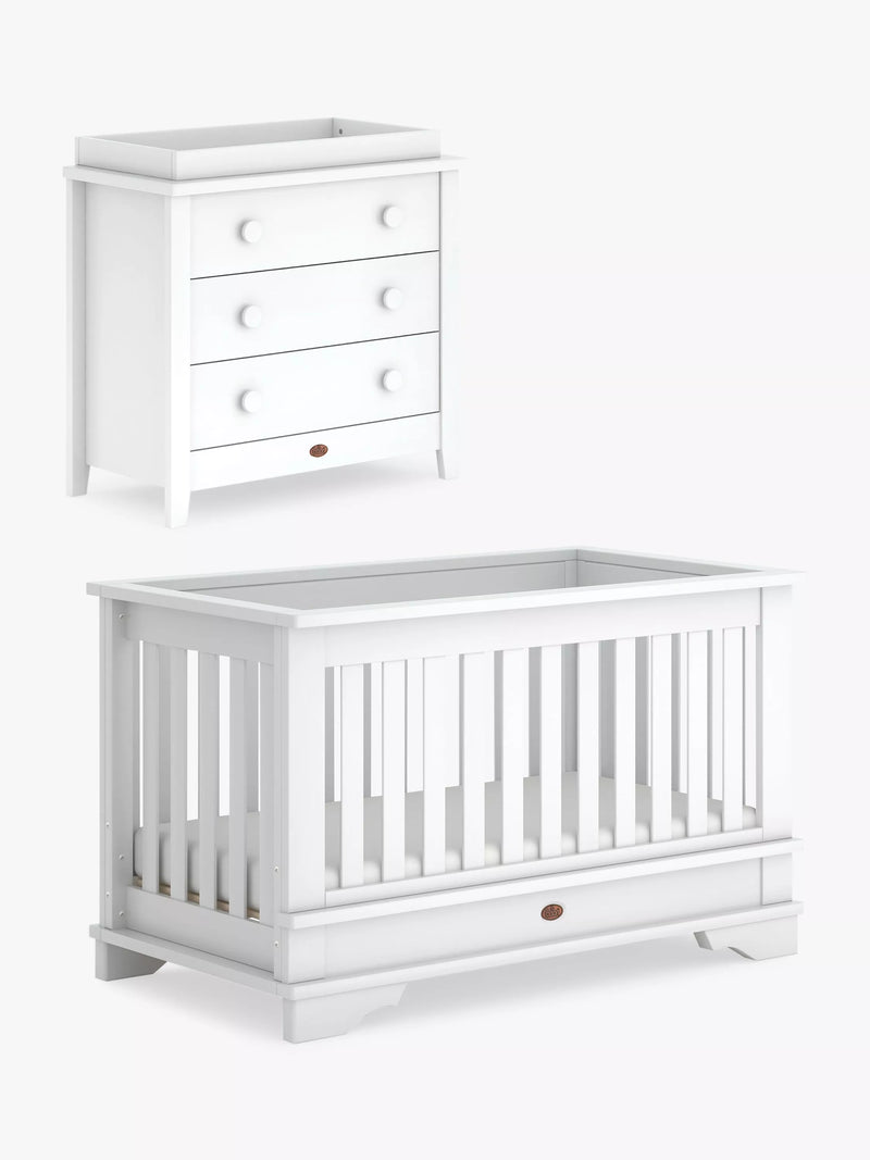 Boori convertible cotbed and dresser bundle in white - British product
