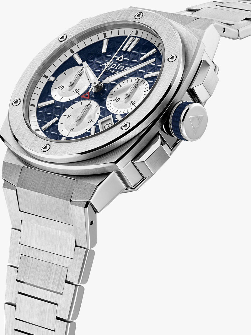 Alpina Alpiner Extreme Chronograph automatic watch navy dial steel bracelet, UK version