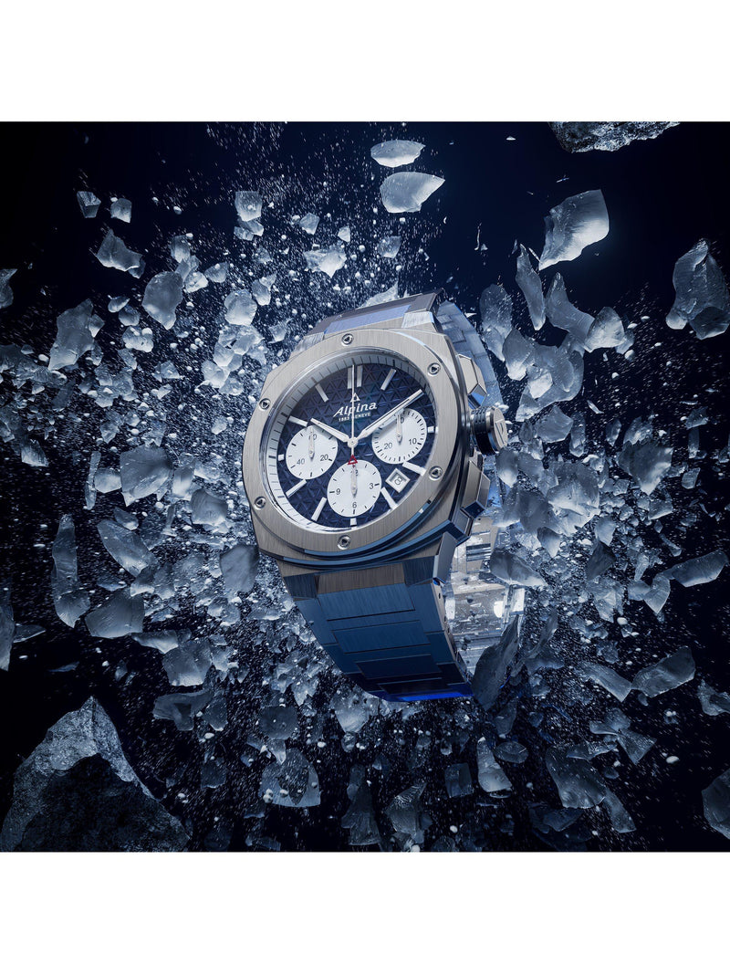 Alpina Alpiner Extreme Chronograph automatic watch navy dial steel bracelet, UK version