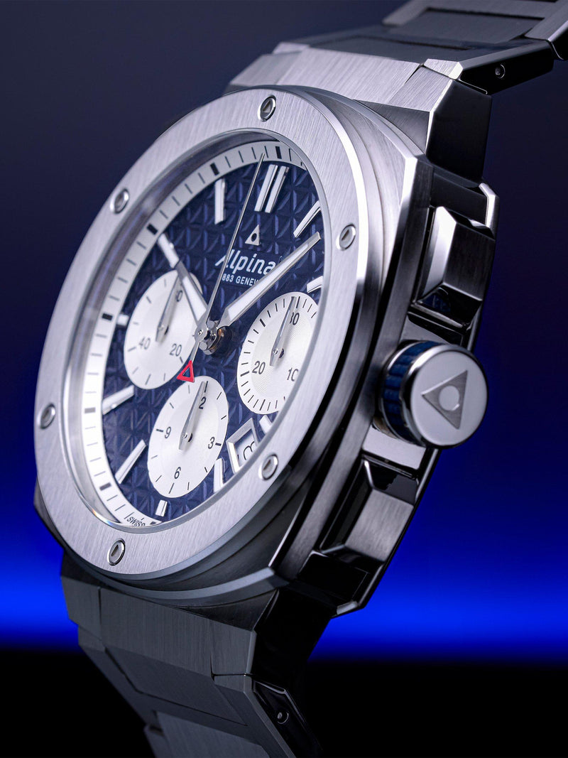 Alpina Alpiner Extreme Chronograph automatic watch navy dial steel bracelet, UK version
