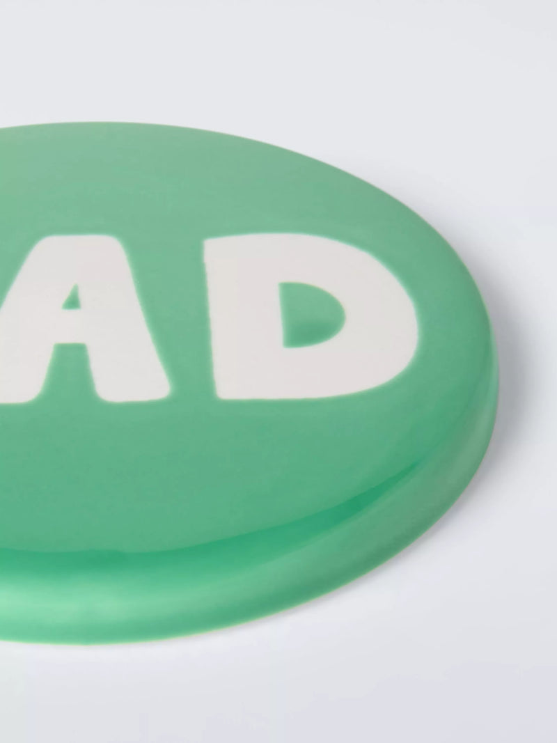 John Lewis stoneware coaster Dad lettering green 10cm, UK version