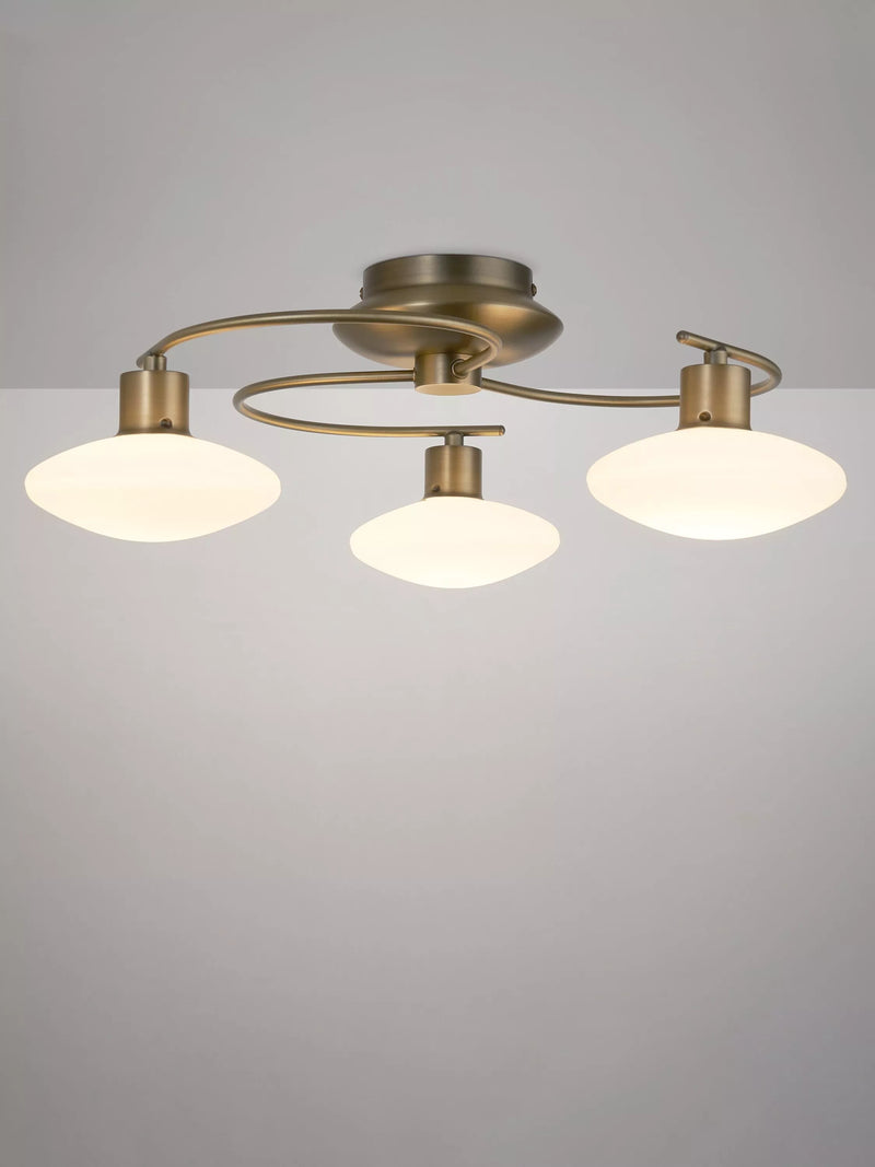 John Lewis Tameo 3 Arm Flush Ceiling Light, Brass