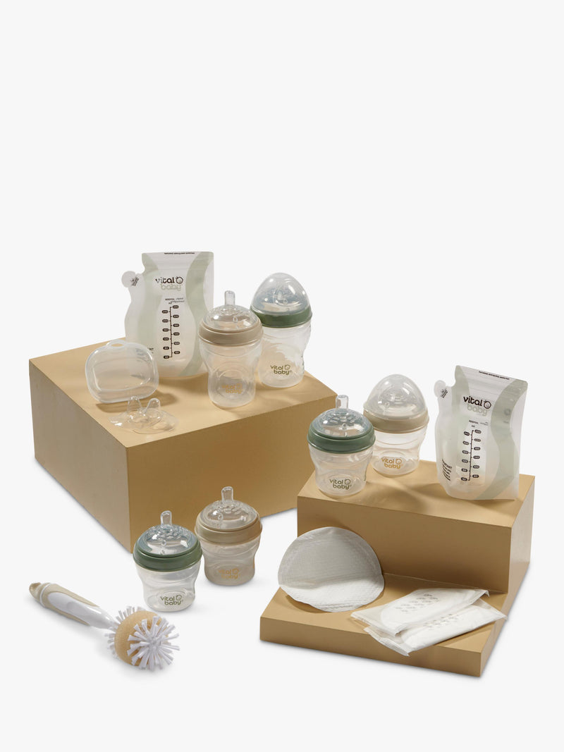 Baby Feeding Set with Bottles, Brush, Milk Storage Bags, Nipple Shields, and Breast Pads
