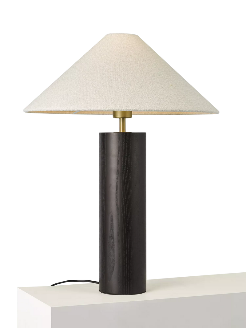John Lewis walnut column table lamp black H56cm (British brand)