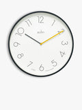 Contemporary Analogue Wall Clock 40cm with Offset Numbers and Dijon Yellow Second Hand