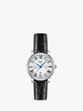 Tissot Carson women's watch silver dial black leather strap, UK version