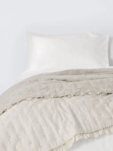 John Lewis John Lewis Chambray Stripe Reversible Quilted Frilled Bedspread, Natural, Super King Size- Buy online at McGrocer