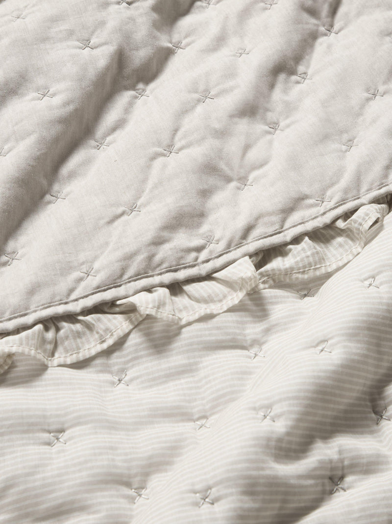 John Lewis chambray stripe reversible quilted bedspread natural - British product