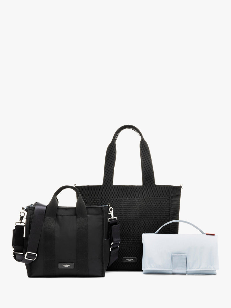 Storksak Thea black tote bag with changing mat (British brand)