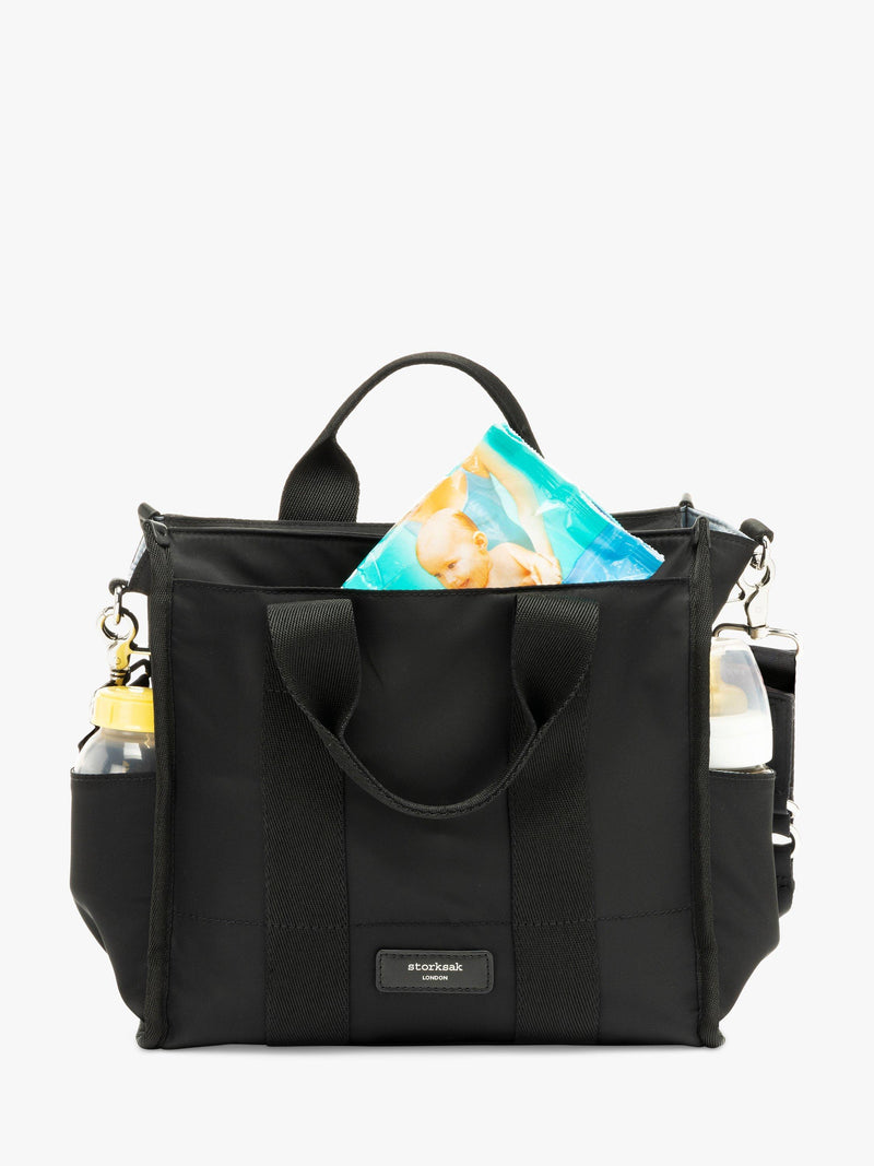 Storksak Thea black tote bag with changing mat (British brand)