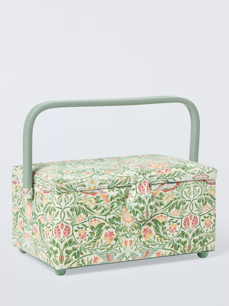 John Lewis William Morris medium rectangular sewing basket in green, UK version