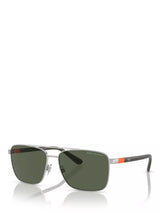 John Lewis Ralph Lauren Polo Ralph Lauren Men's Polarised Square Sunglasses, Shiny Silver/Green- Buy online at McGrocer