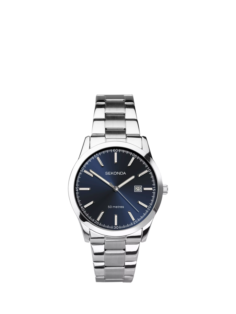 Sekonda men's Taylor date bracelet watch stainless steel blue dial (British brand)