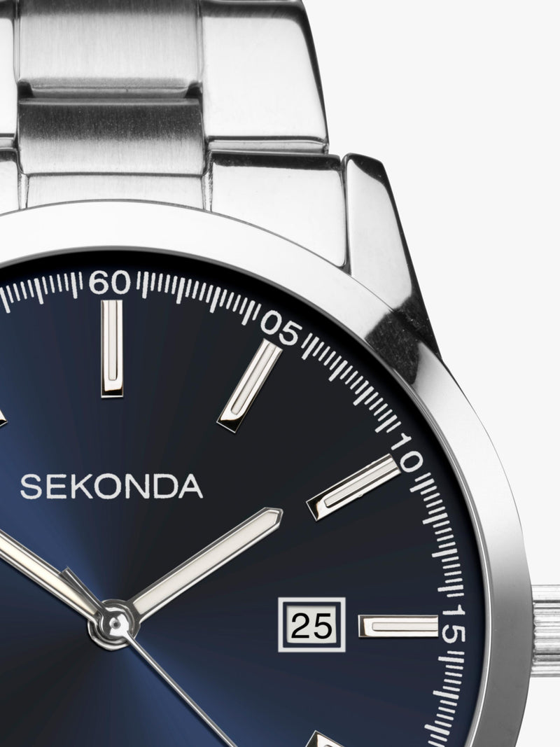 Sekonda men's Taylor date bracelet watch stainless steel blue dial (British brand)