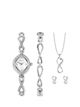 John Lewis Sekonda Infinity Ladies Watch Bracelet Pendant Necklace and Stud Earrings Gift Set- Buy online at McGrocer