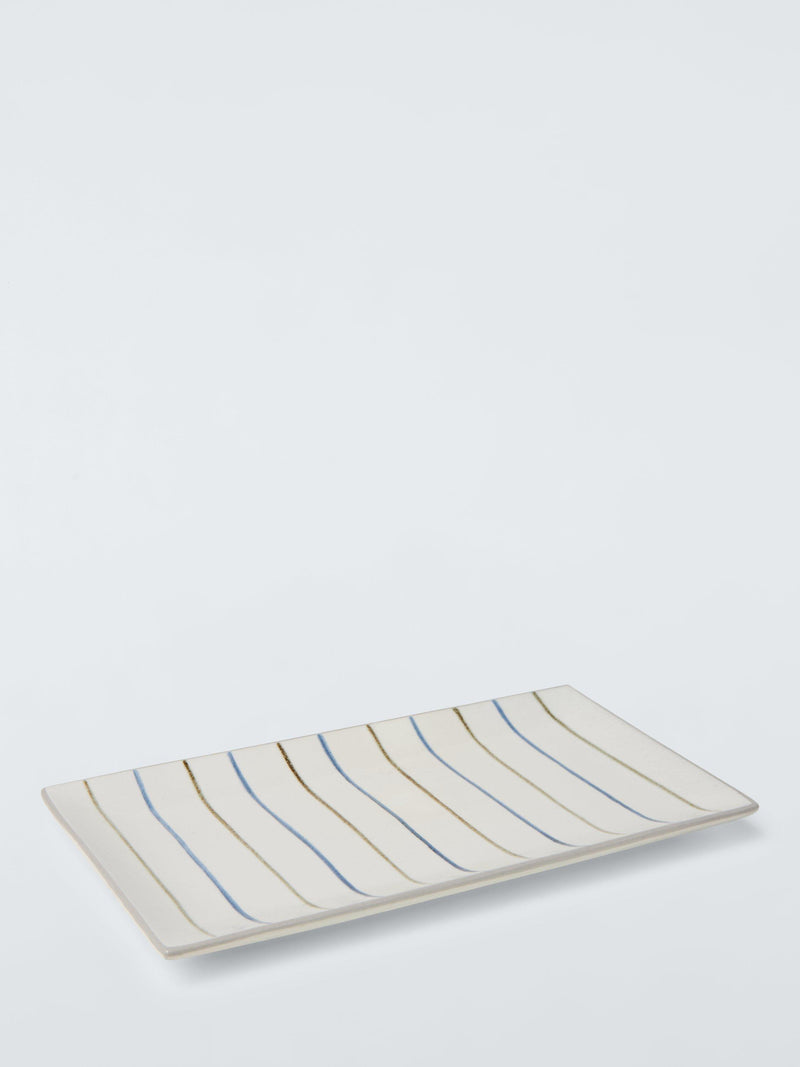 John Lewis Hand Painted Stripe Stoneware Platter Blue 23.3cm, UK version