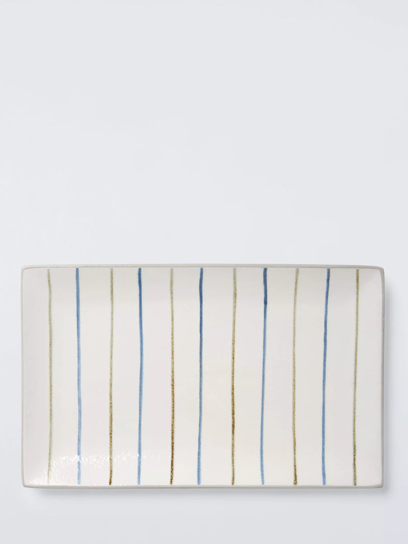 John Lewis Hand Painted Stripe Stoneware Platter Blue 23.3cm, UK version
