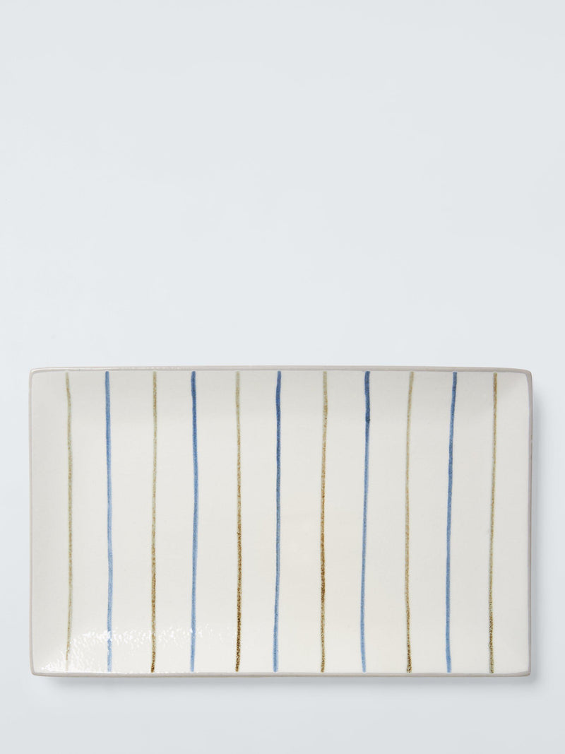 John Lewis Hand Painted Stripe Stoneware Platter Blue 23.3cm, UK version