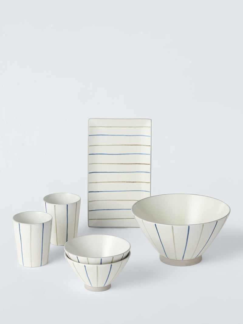 John Lewis Hand Painted Stripe Stoneware Platter Blue 23.3cm, UK version