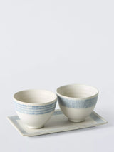 John Lewis John Lewis Hand Painted Stoneware Rice Bowls and Platter Gift Set, 3 Piece, Blue/Multi- Buy online at McGrocer
