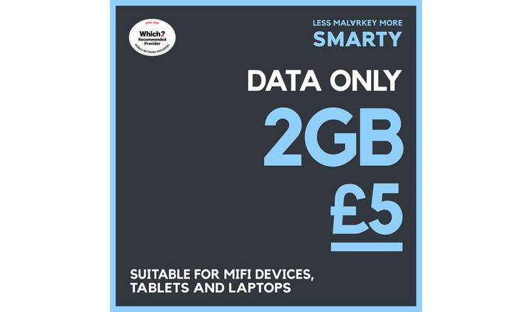 SMARTY 2GB data SIM card 30 day plan (British brand)
